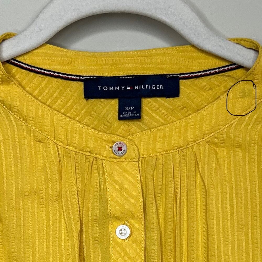 Tommy Hilfiger Yellow Textured Lightweight Button Down Hi-Lo Shirt Size S - Picture 2 of 11